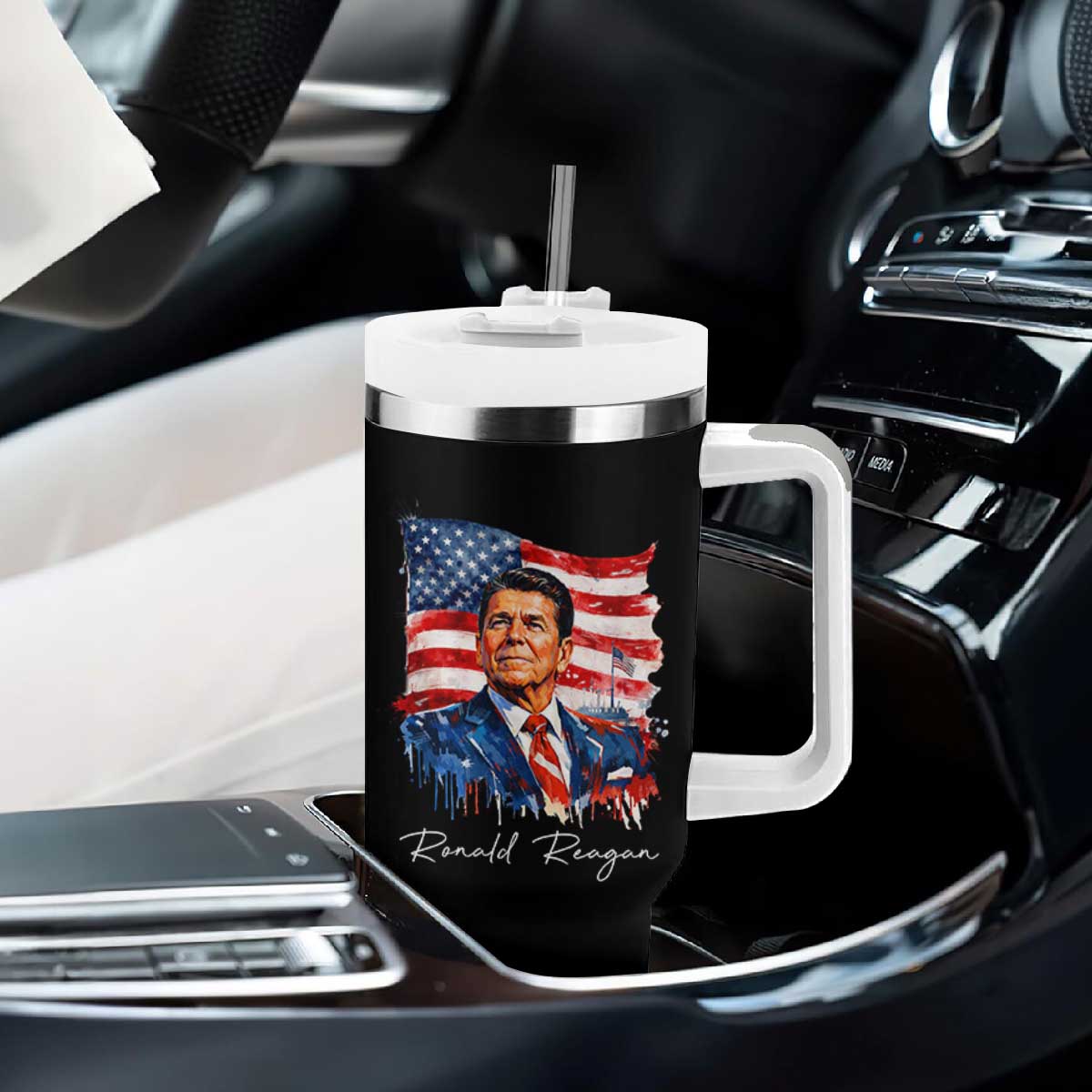 Ronald Reagan Patriotic American Flag President Tumbler With Handle TS14 Print Your Wear