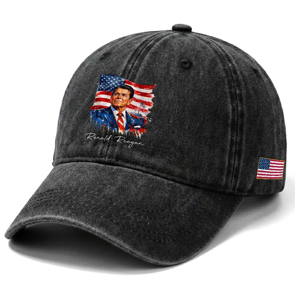 Ronald Reagan Patriotic American Flag President Washed Cotton Baseball Cap TS14 Print Your Wear