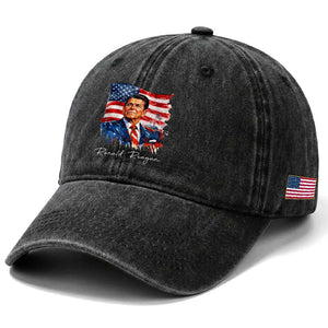 Ronald Reagan Patriotic American Flag President Washed Cotton Baseball Cap TS14 Print Your Wear