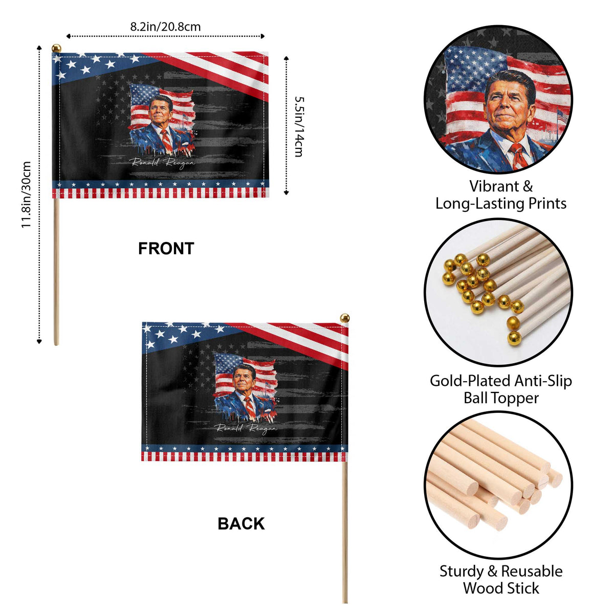 Ronald Reagan American Flag President Patriotic Handheld Flag TS14 Print Your Wear