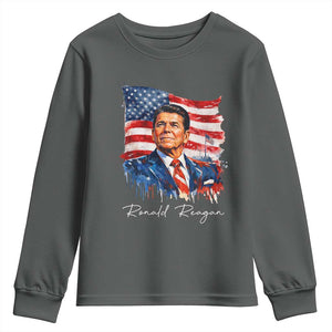 Ronald Reagan Patriotic American Flag President Youth Sweatshirt TS14 Dark Heather Print Your Wear