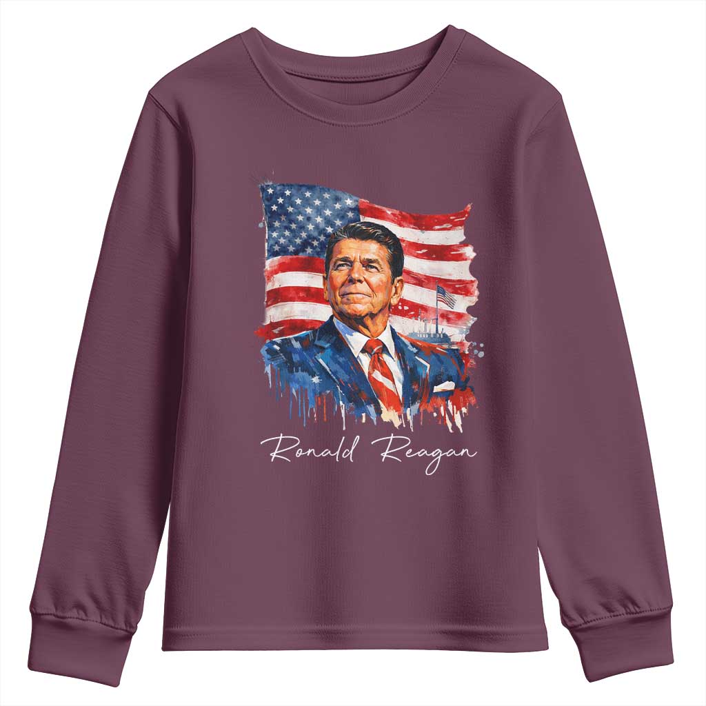 Ronald Reagan Patriotic American Flag President Youth Sweatshirt TS14 Maroon Print Your Wear