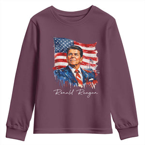 Ronald Reagan Patriotic American Flag President Youth Sweatshirt TS14 Maroon Print Your Wear
