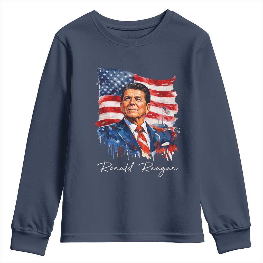 Ronald Reagan Patriotic American Flag President Youth Sweatshirt TS14 Navy Print Your Wear