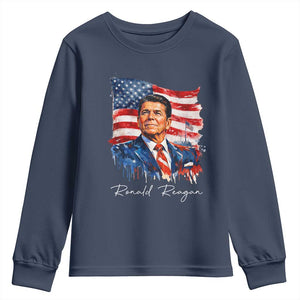 Ronald Reagan Patriotic American Flag President Youth Sweatshirt TS14 Navy Print Your Wear