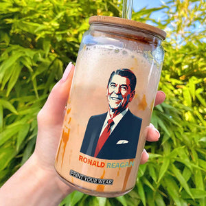 Ronald Reagan Glass Can American Flag US President TS14 White Print Your Wear