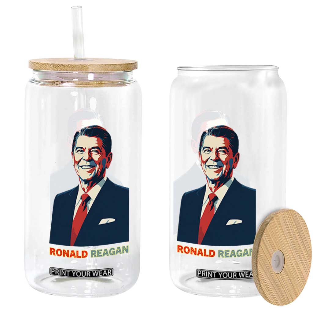 Ronald Reagan Glass Can American Flag US President TS14 Print Your Wear