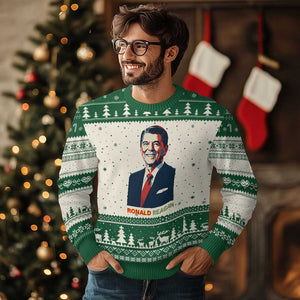 Ronald Reagan Ugly Christmas Sweater American Flag US President TS14 Beige Green Print Your Wear