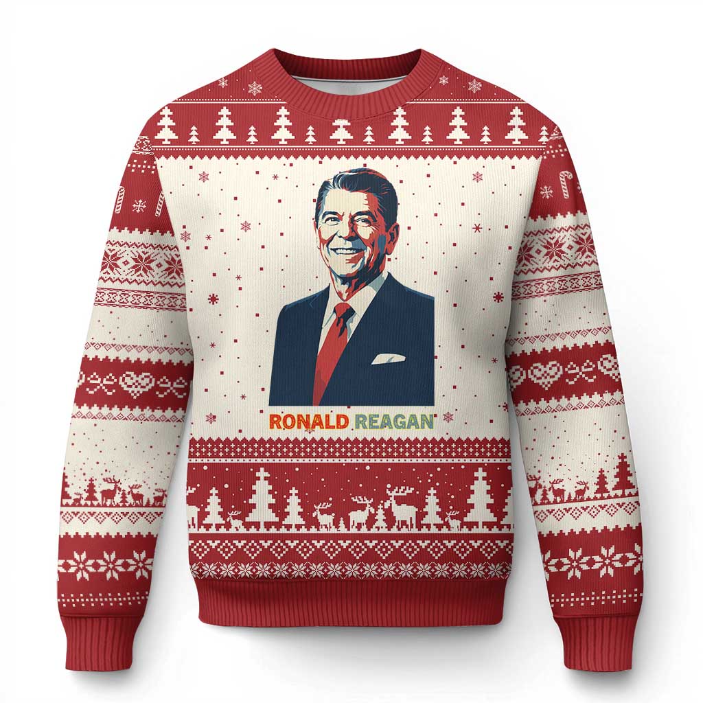 Ronald Reagan Ugly Christmas Sweater American Flag US President TS14 Beige Red Print Your Wear