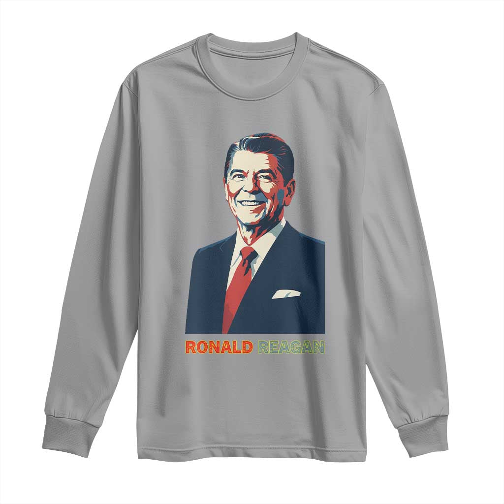 Ronald Reagan Long Sleeve Shirt American Flag US President TS14 Sport Gray Print Your Wear