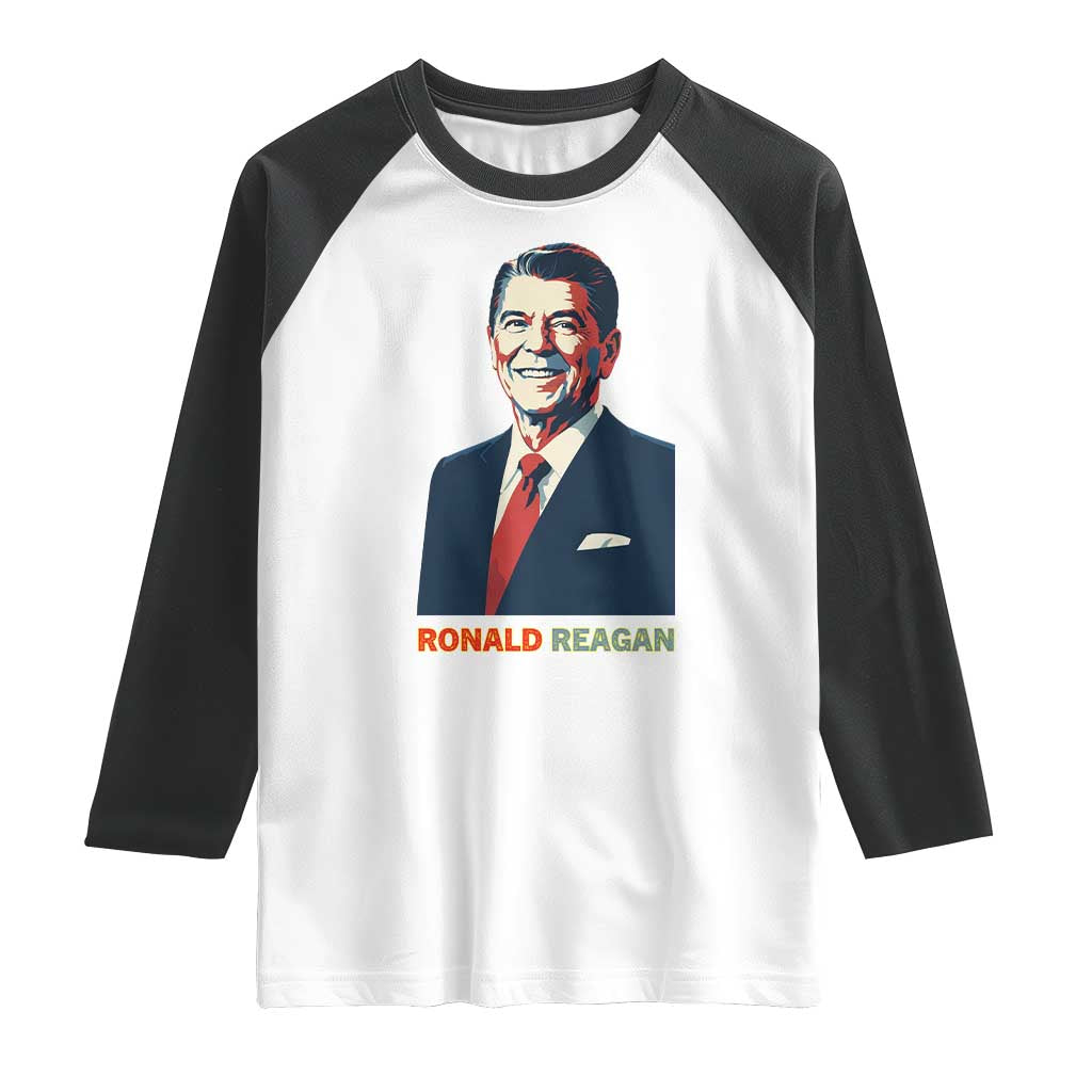 Ronald Reagan Raglan Shirt American Flag US President TS14 White Black Print Your Wear