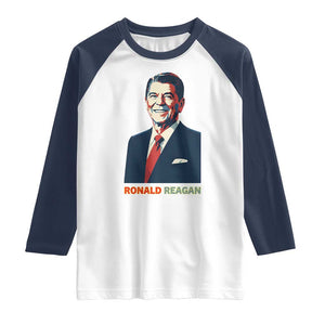 Ronald Reagan Raglan Shirt American Flag US President TS14 White Navy Print Your Wear