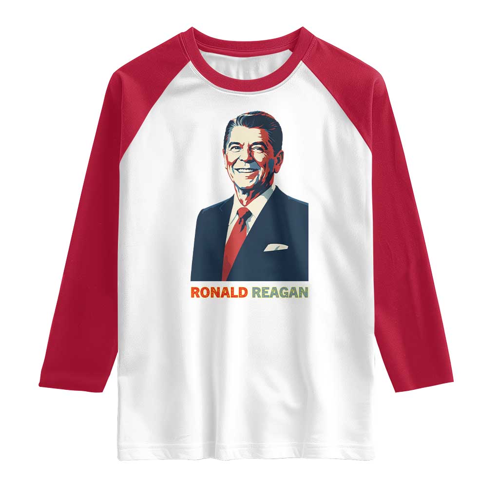 Ronald Reagan Raglan Shirt American Flag US President TS14 White Red Print Your Wear