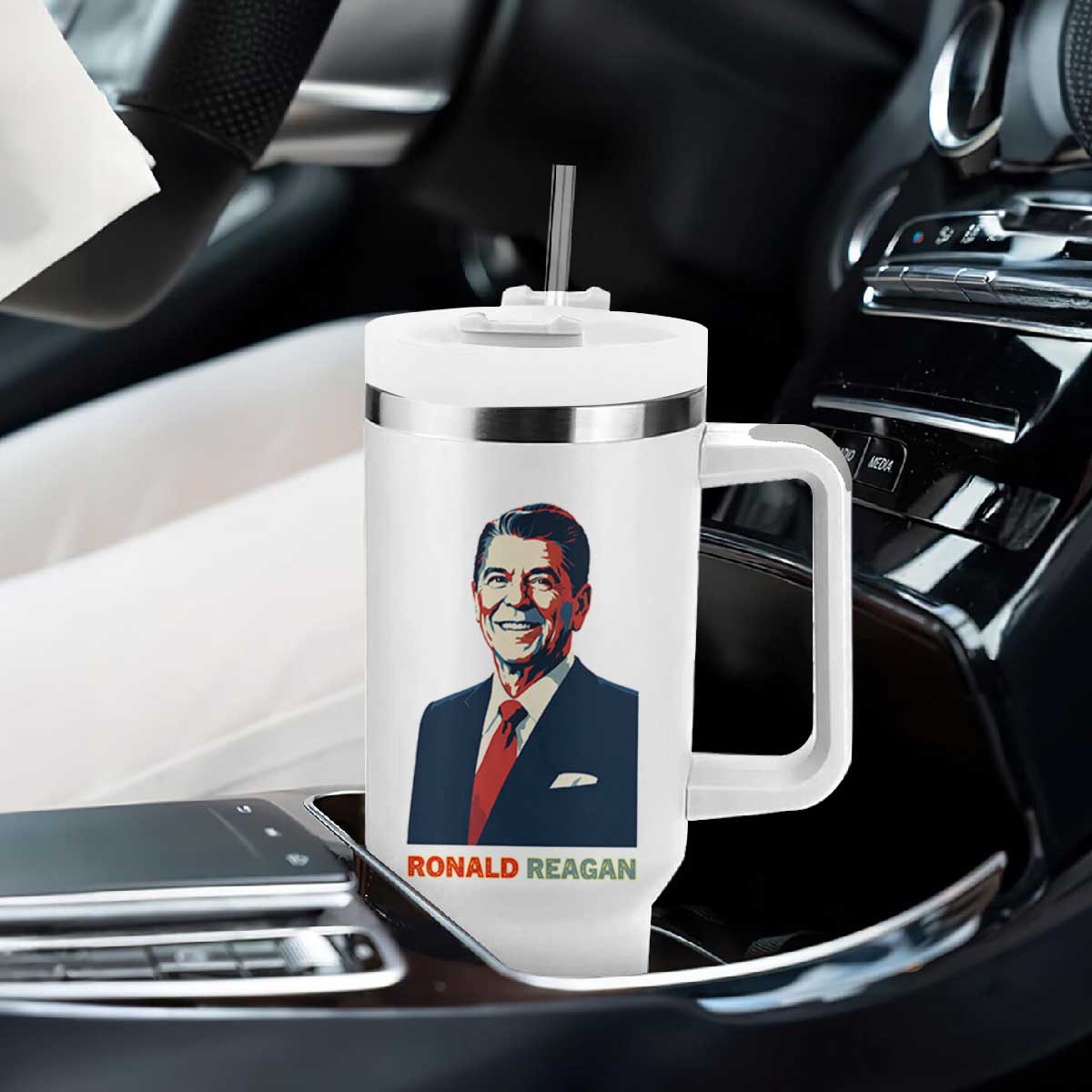Ronald Reagan Tumbler With Handle American Flag US President TS14 Print Your Wear