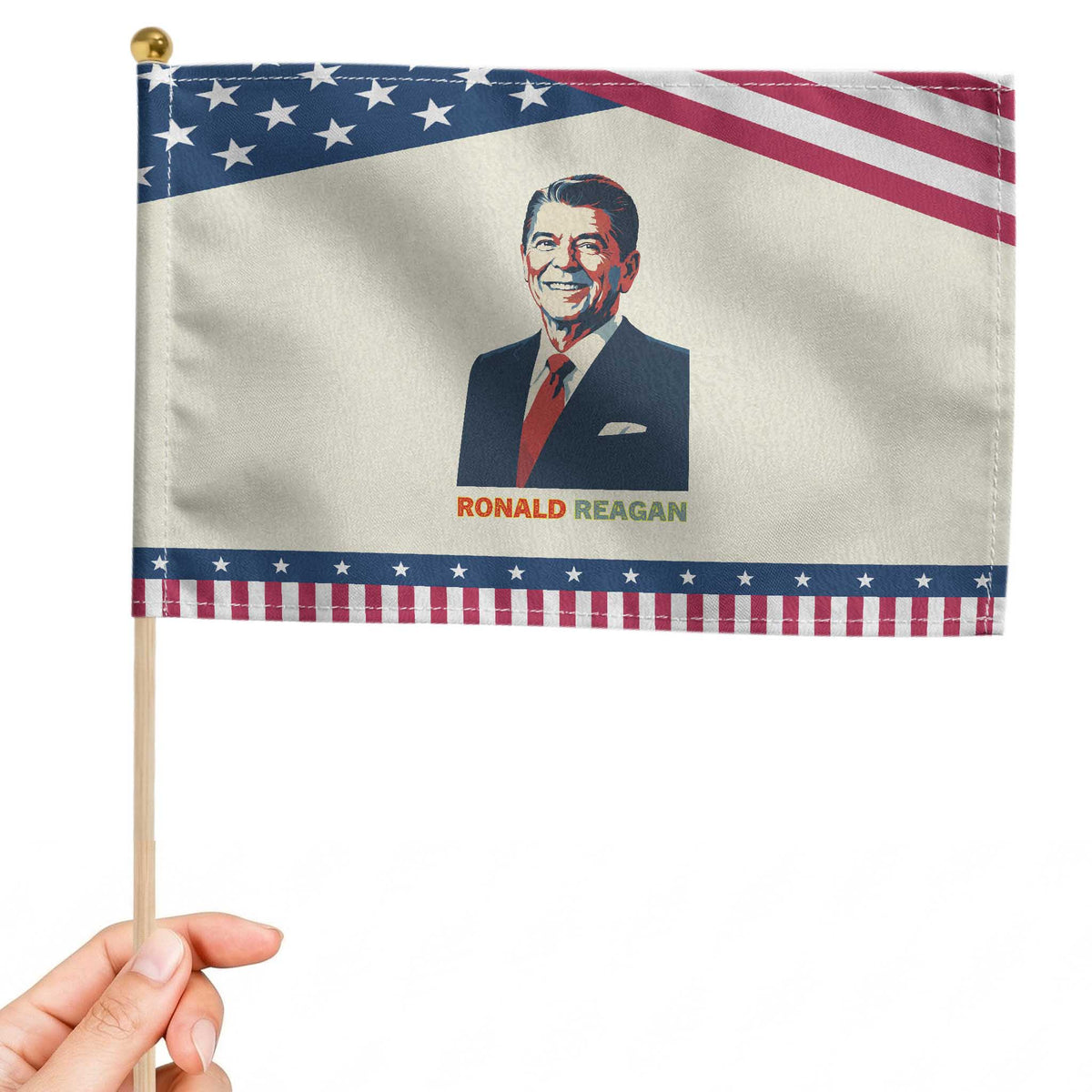 Ronald Reagan Patriotic Handheld Flag American Flag US President TS14 Modern 8.2