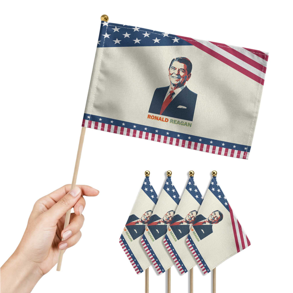 Ronald Reagan Patriotic Handheld Flag American Flag US President TS14 Print Your Wear