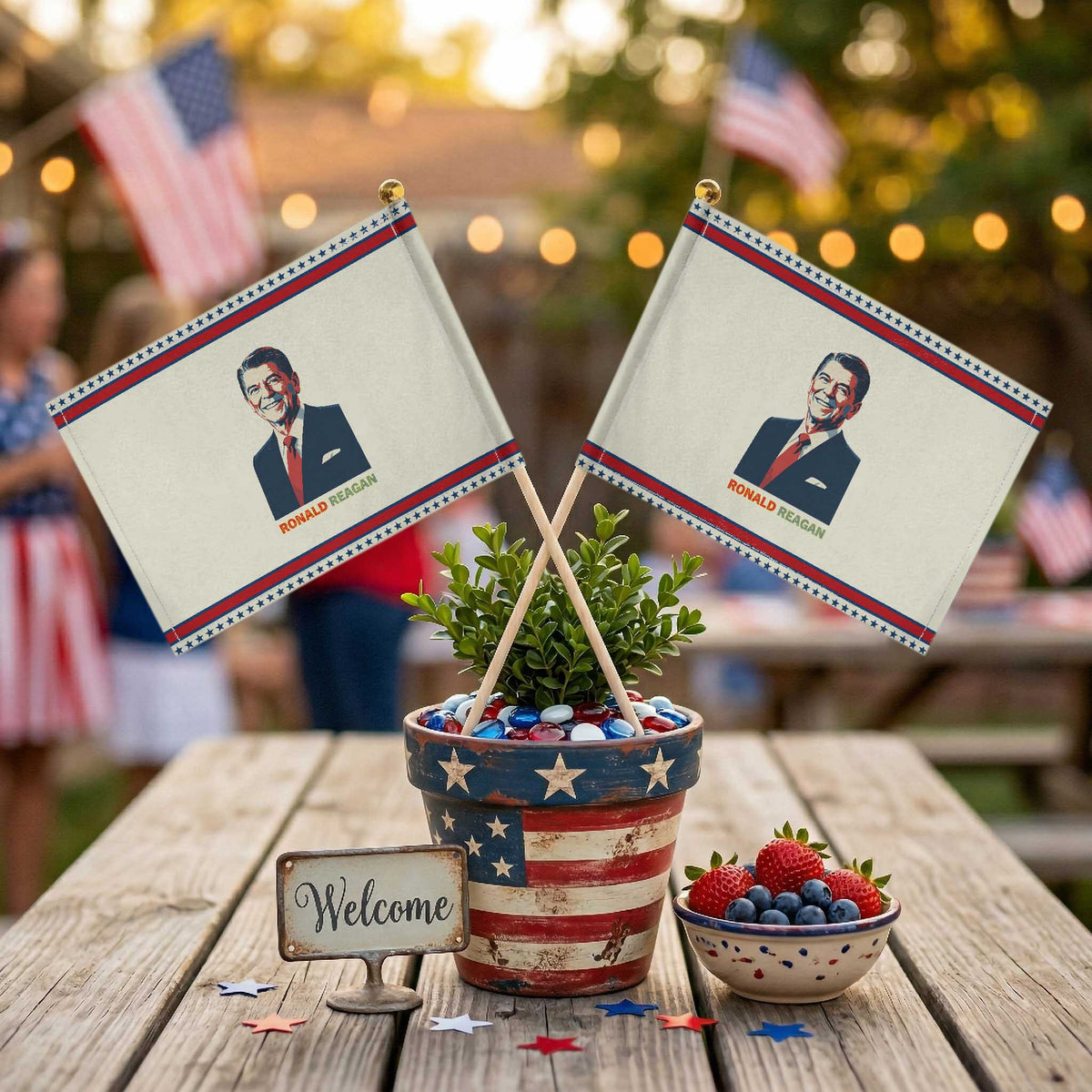 Ronald Reagan Patriotic Handheld Flag American Flag US President TS14 Modern 8.2