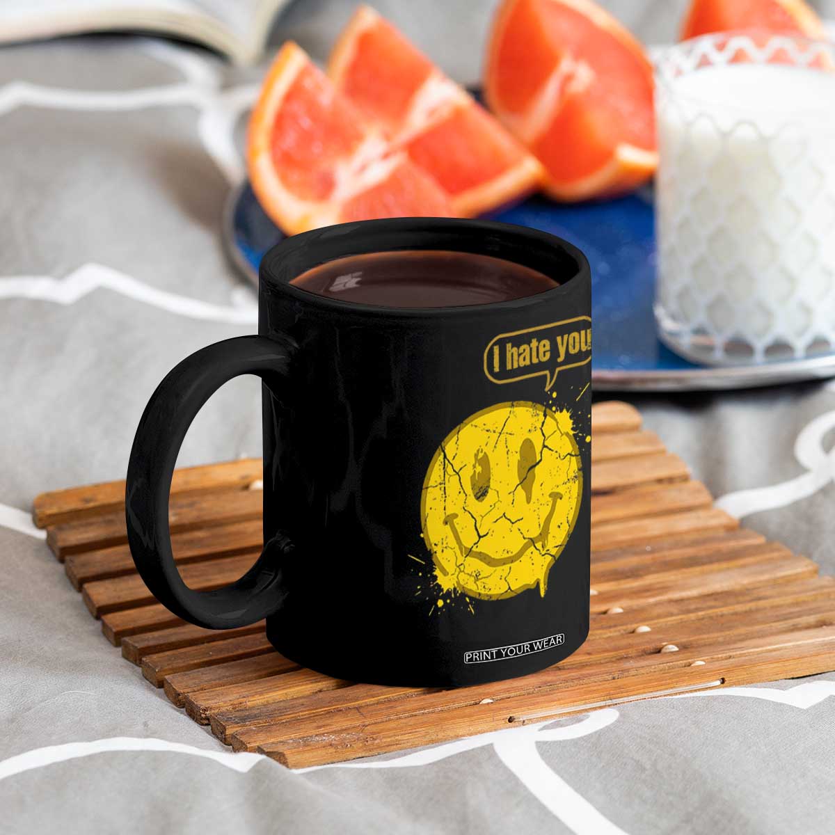 I Hate You Coffee Mug Vintage Yellow Happy Smile Face TS14 Print Your Wear