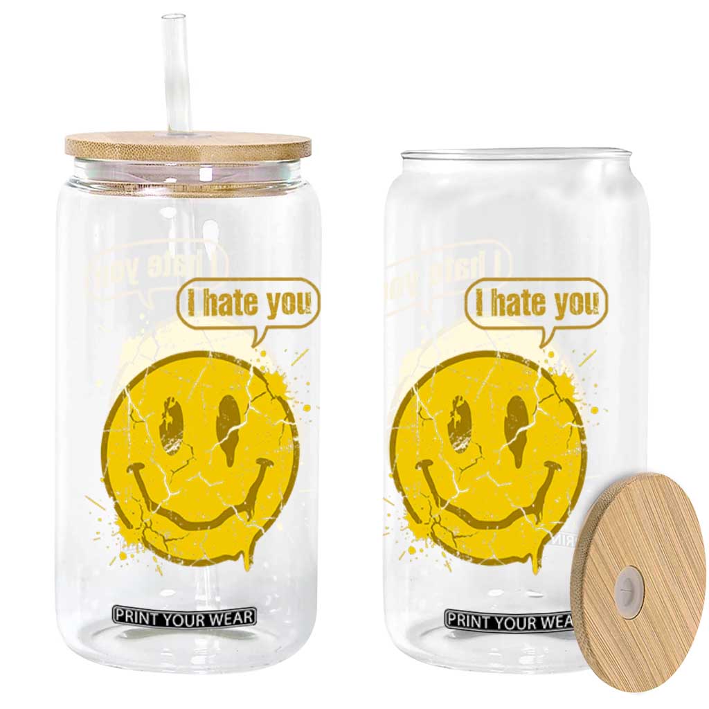 I Hate You Glass Can Vintage Yellow Happy Smile Face TS14 Print Your Wear