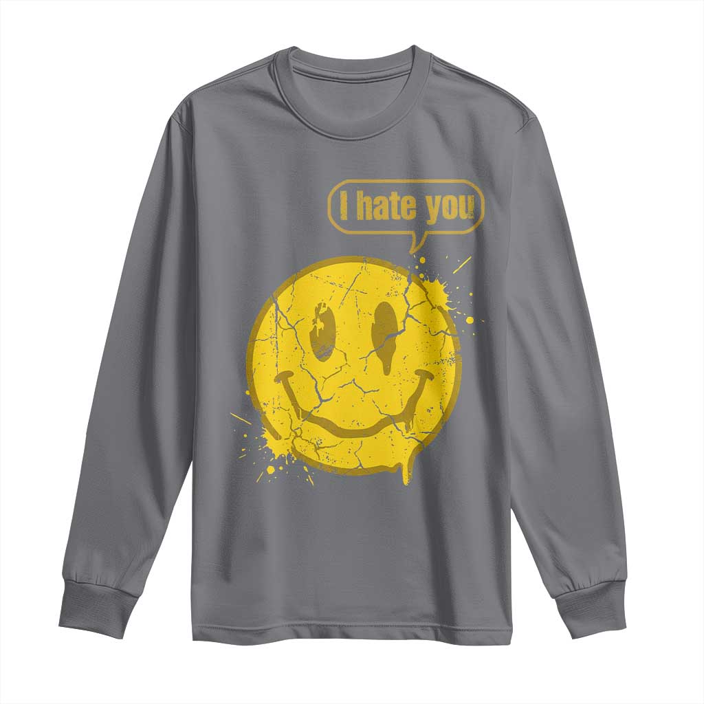 I Hate You Long Sleeve Shirt Vintage Yellow Happy Smile Face TS14 Charcoal Print Your Wear