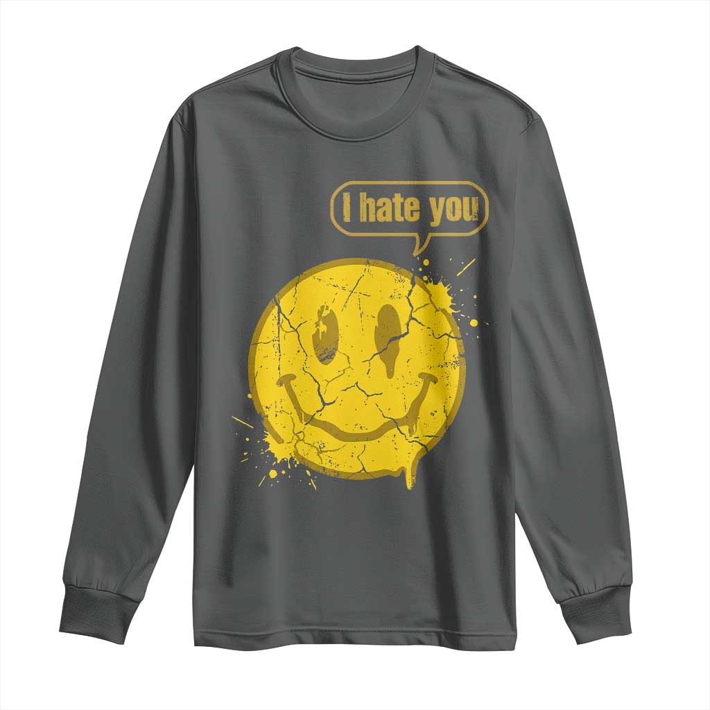 I Hate You Long Sleeve Shirt Vintage Yellow Happy Smile Face TS14 Dark Heather Print Your Wear