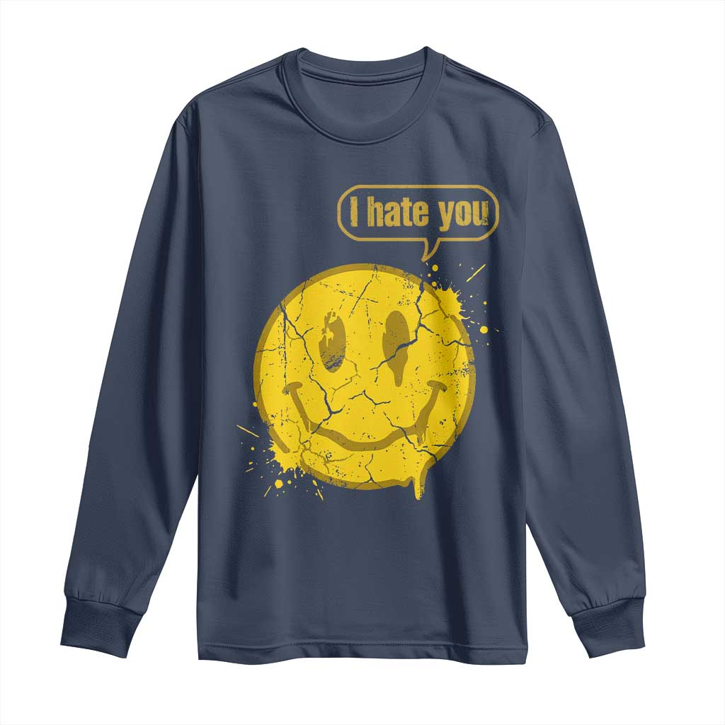 I Hate You Long Sleeve Shirt Vintage Yellow Happy Smile Face TS14 Navy Print Your Wear