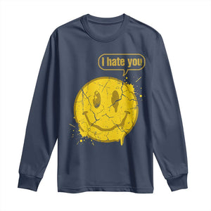 I Hate You Long Sleeve Shirt Vintage Yellow Happy Smile Face TS14 Navy Print Your Wear