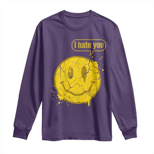 I Hate You Long Sleeve Shirt Vintage Yellow Happy Smile Face TS14 Purple Print Your Wear