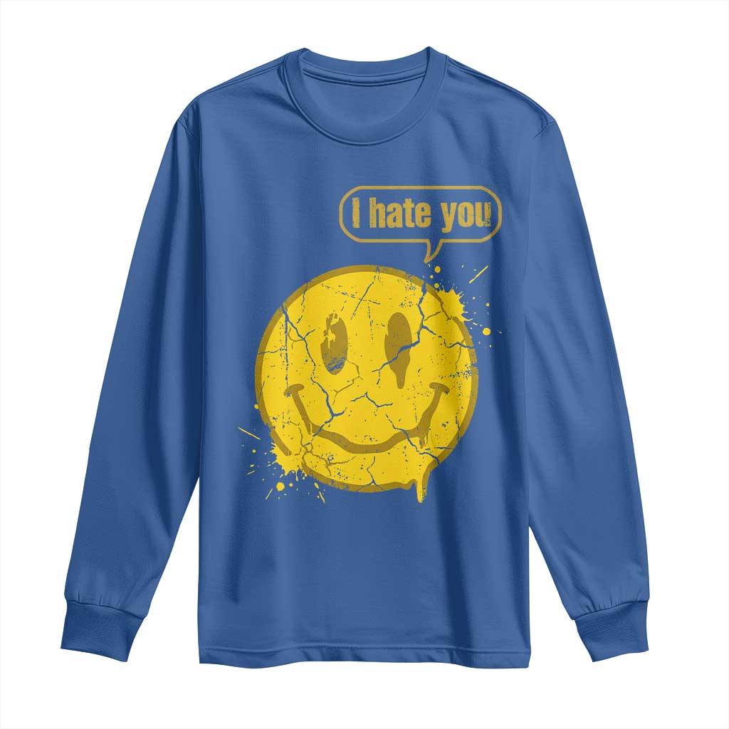 I Hate You Long Sleeve Shirt Vintage Yellow Happy Smile Face TS14 Royal Blue Print Your Wear