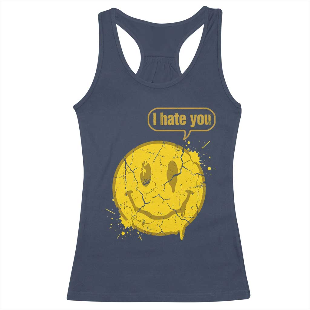 I Hate You Racerback Tank Top Vintage Yellow Happy Smile Face TS14 Navy Print Your Wear