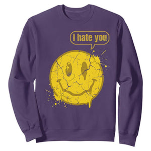 I Hate You Sweatshirt Vintage Yellow Happy Smile Face TS14 Purple Print Your Wear