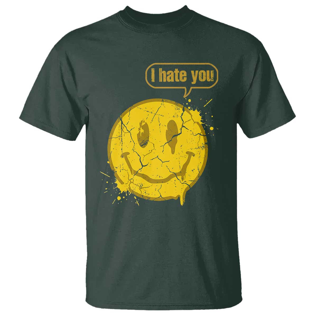 I Hate You T Shirt Vintage Yellow Happy Smile Face TS14 Dark Forest Green Print Your Wear