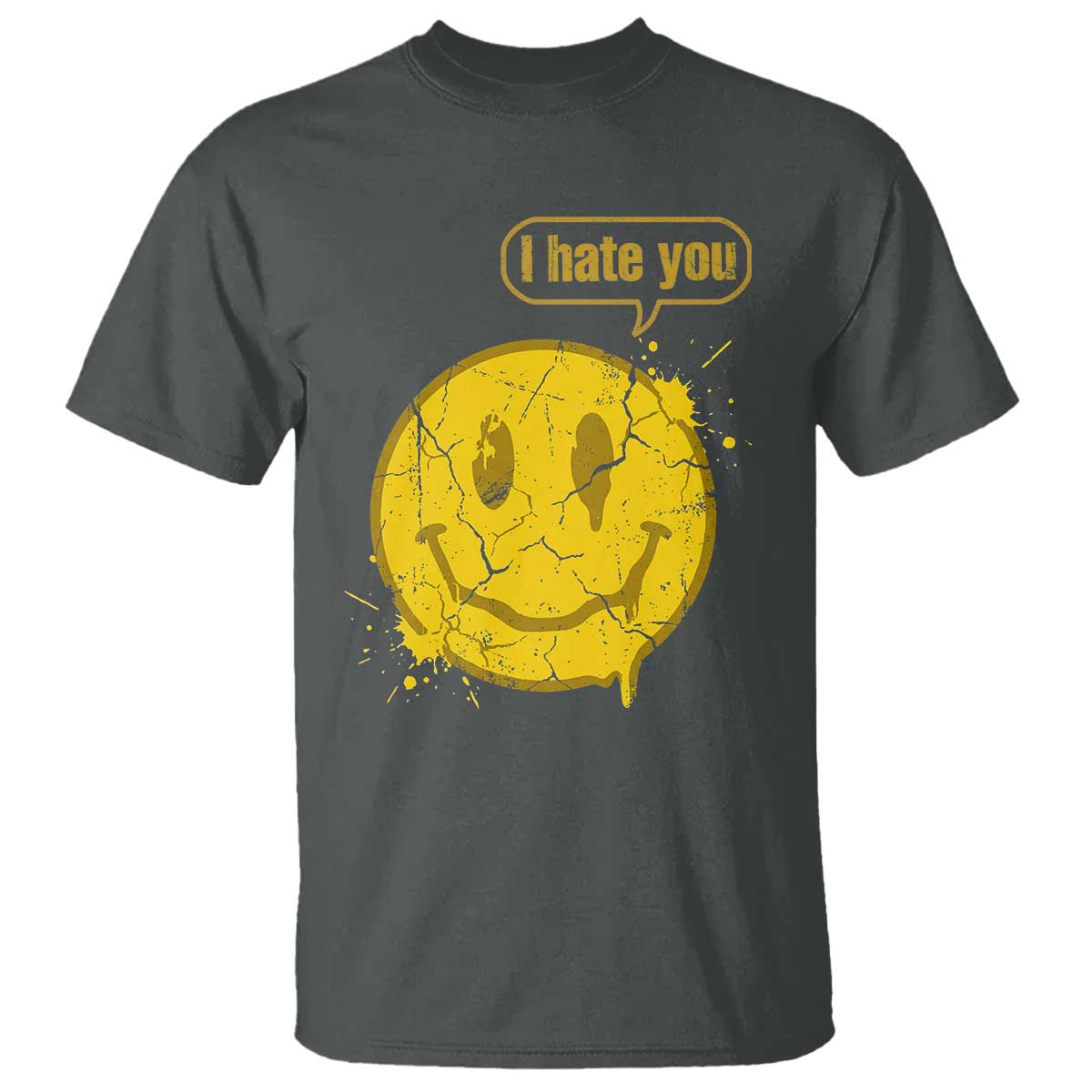 I Hate You T Shirt Vintage Yellow Happy Smile Face TS14 Dark Heather Print Your Wear