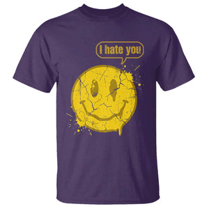 I Hate You T Shirt Vintage Yellow Happy Smile Face TS14 Purple Print Your Wear