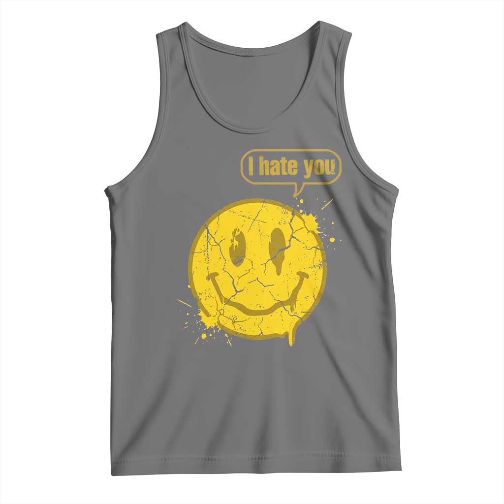 I Hate You Tank Top Vintage Yellow Happy Smile Face TS14 Black Heather Print Your Wear