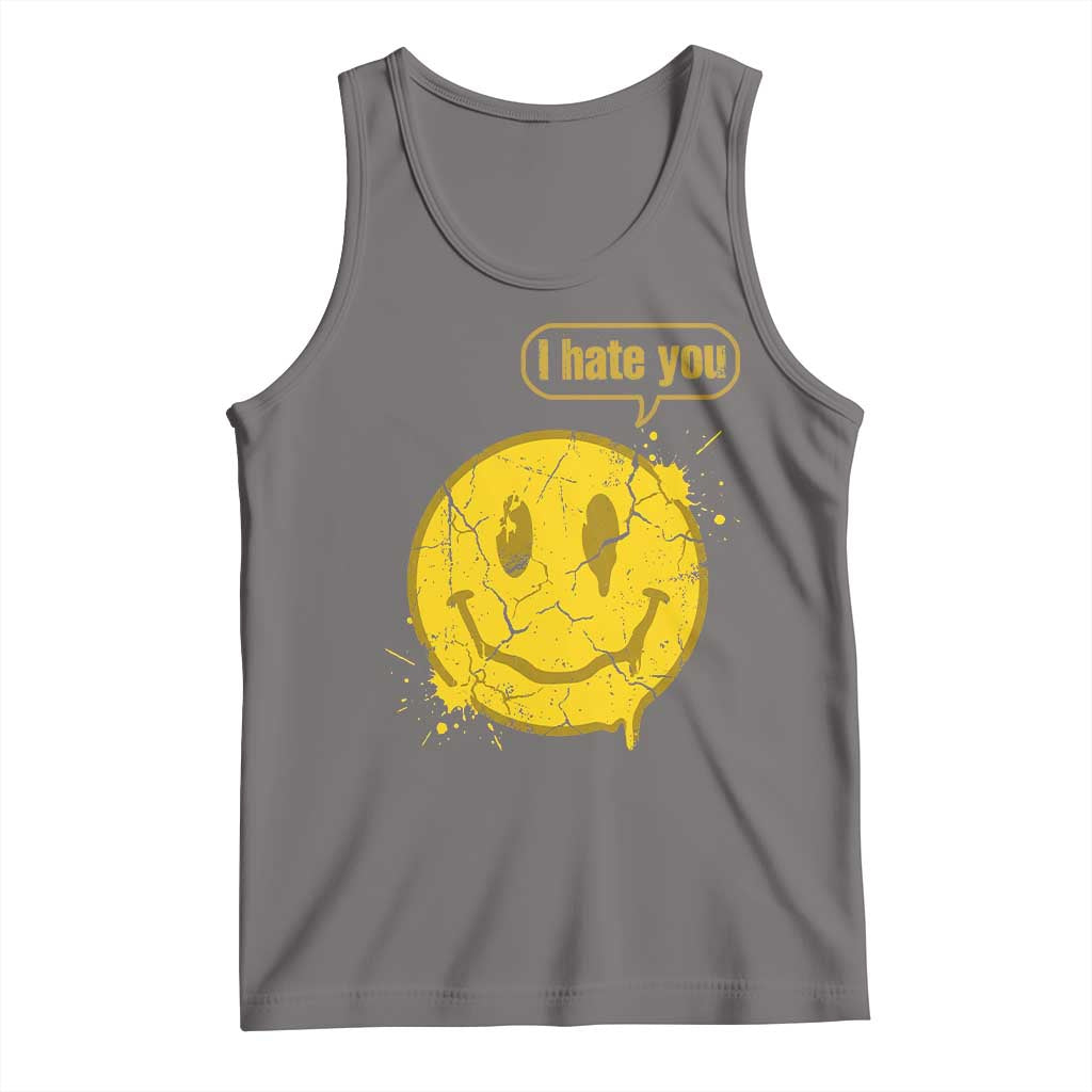 I Hate You Tank Top Vintage Yellow Happy Smile Face TS14 Deep Heather Print Your Wear