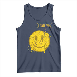 I Hate You Tank Top Vintage Yellow Happy Smile Face TS14 Navy Print Your Wear