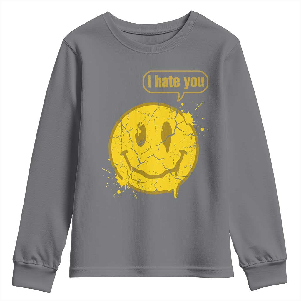 I Hate You Youth Sweatshirt Vintage Yellow Happy Smile Face TS14 Charcoal Print Your Wear