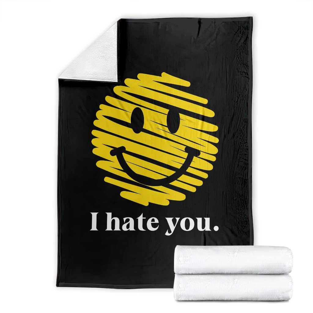 I Hate You Smile Face Meme Throw Blanket Viral Sarcastic Humor TS14 Black Print Your Wear