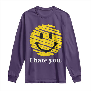 I Hate You Smile Face Meme Long Sleeve Shirt Viral Sarcastic Humor TS14 Purple Print Your Wear