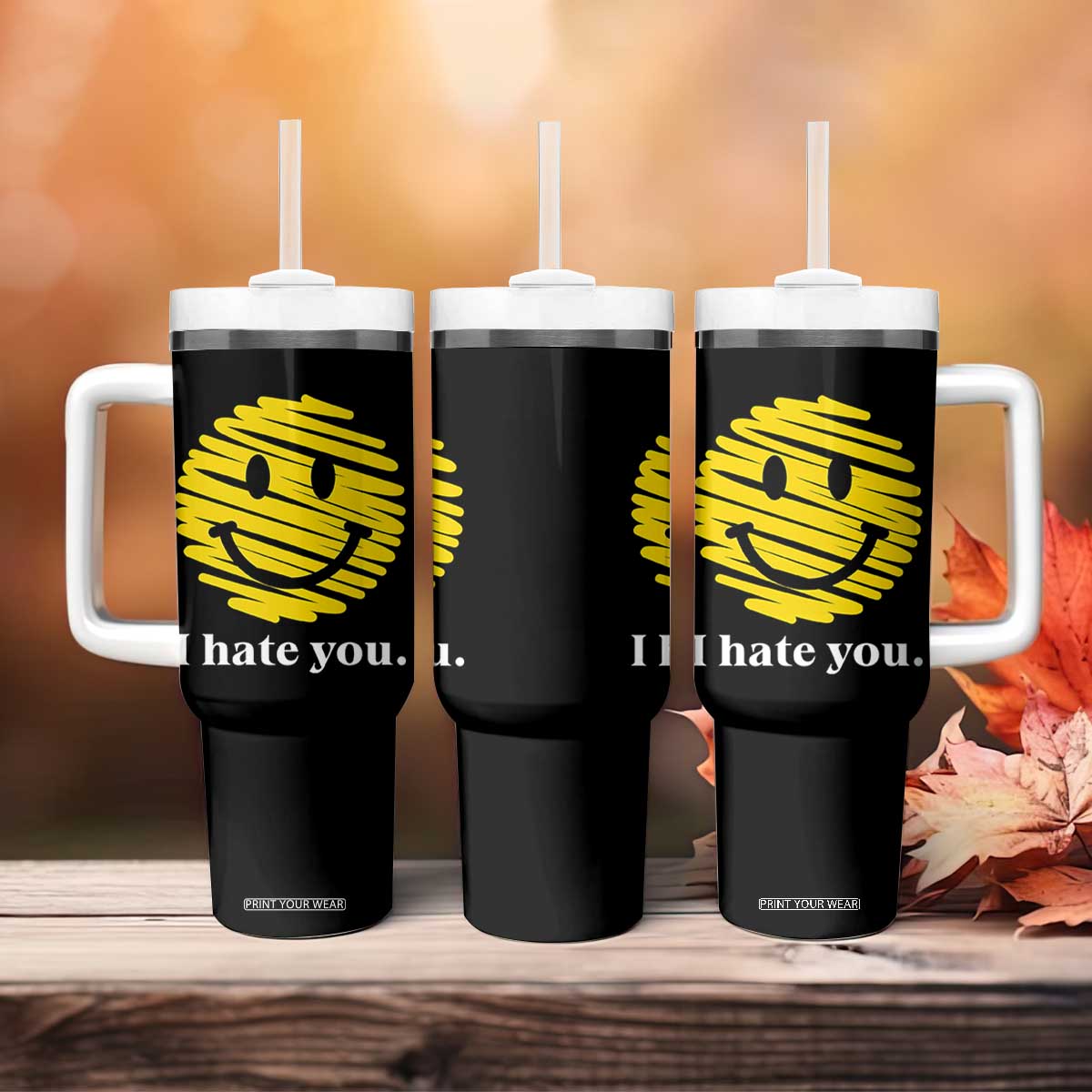 I Hate You Smile Face Meme Tumbler With Handle Viral Sarcastic Humor TS14 Print Your Wear