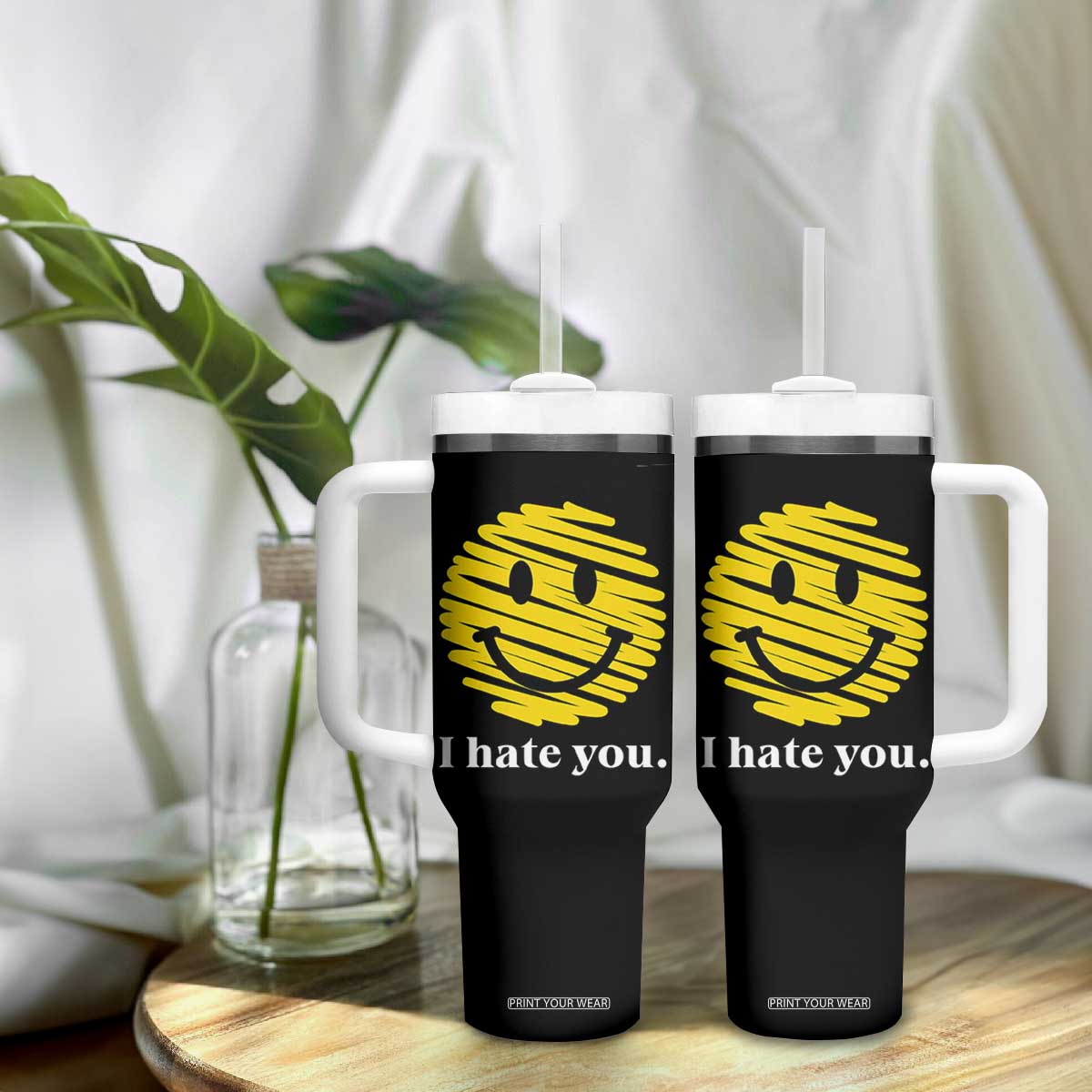 I Hate You Smile Face Meme Tumbler With Handle Viral Sarcastic Humor TS14 Print Your Wear