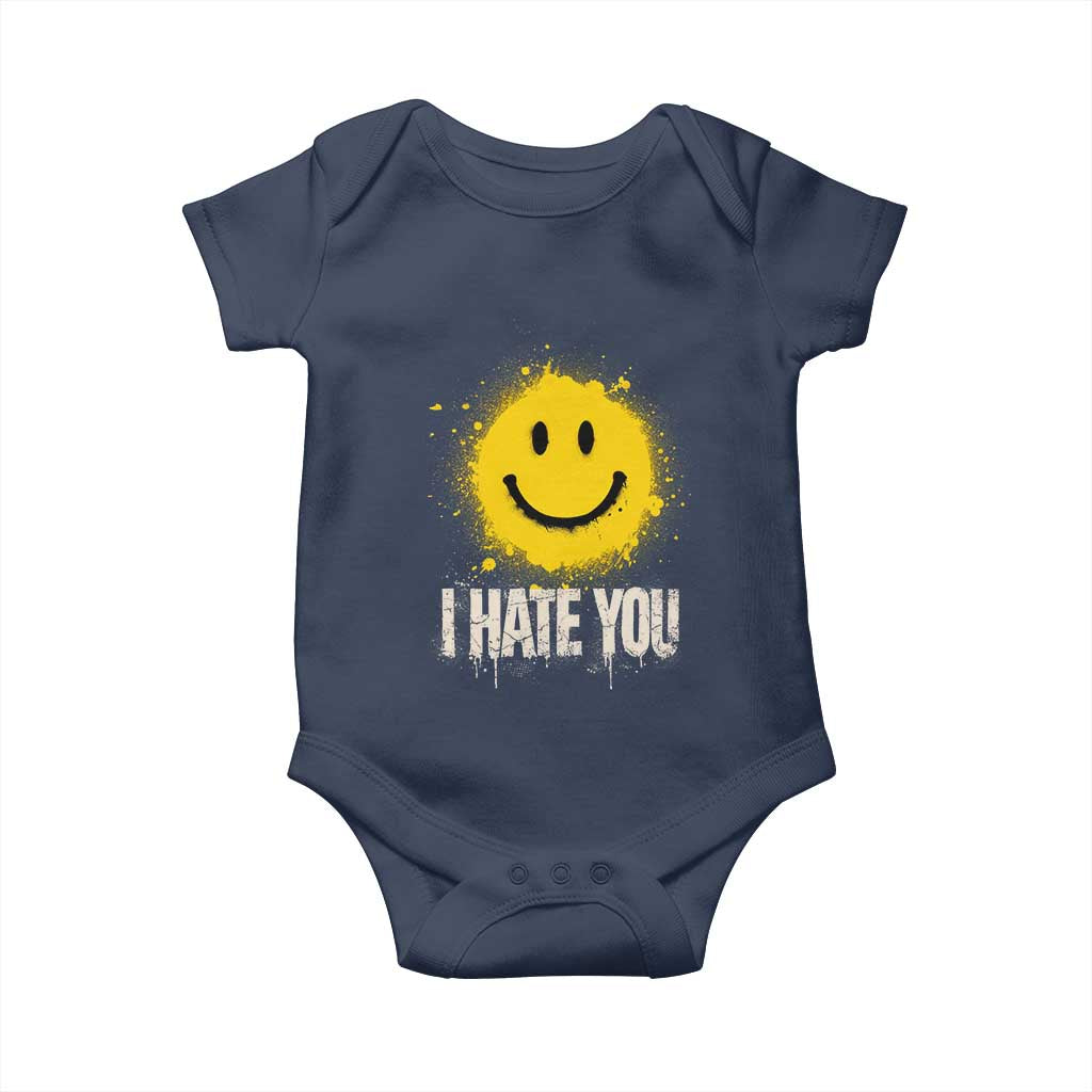I Hate You Smile Face Baby Onesie Funny Sarcastic Meme TS14 Navy Print Your Wear