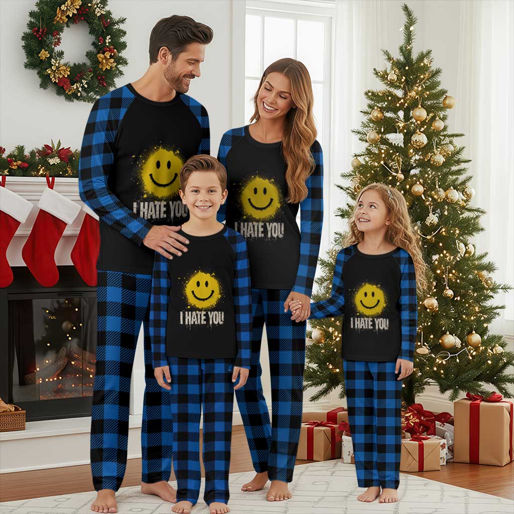I Hate You Smile Face Plaid Pajama Set Funny Sarcastic Meme TS14 Blue Plaid Print Your Wear