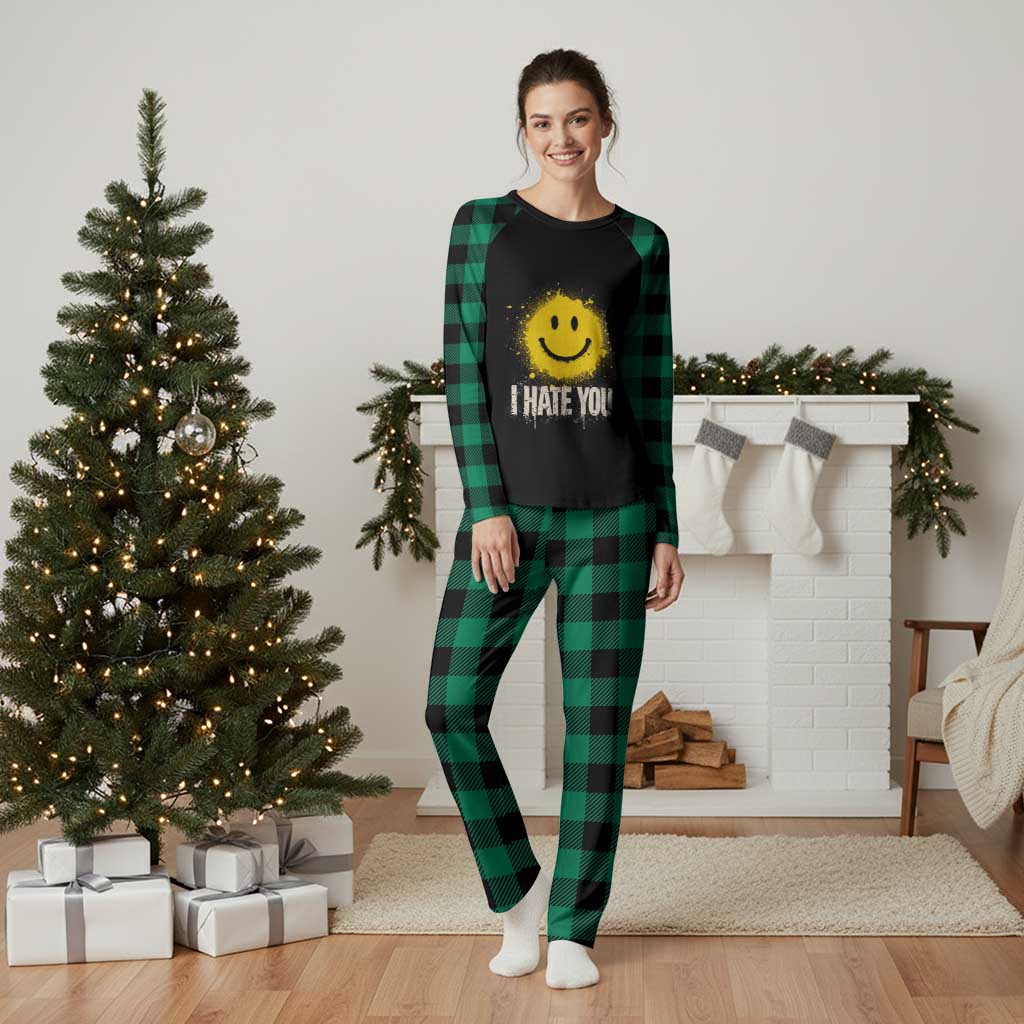 I Hate You Smile Face Plaid Pajama Set Funny Sarcastic Meme TS14 Green Plaid Print Your Wear