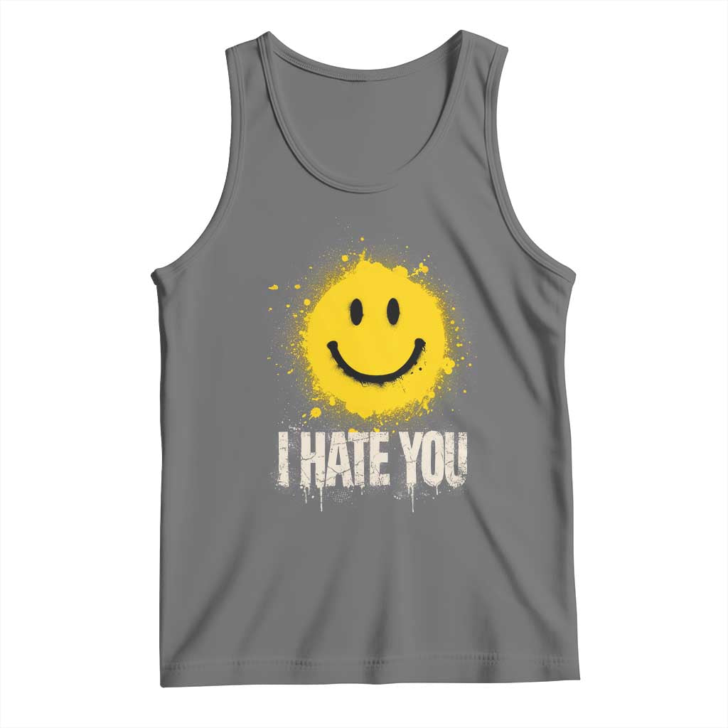 I Hate You Smile Face Tank Top Funny Sarcastic Meme TS14 Black Heather Print Your Wear