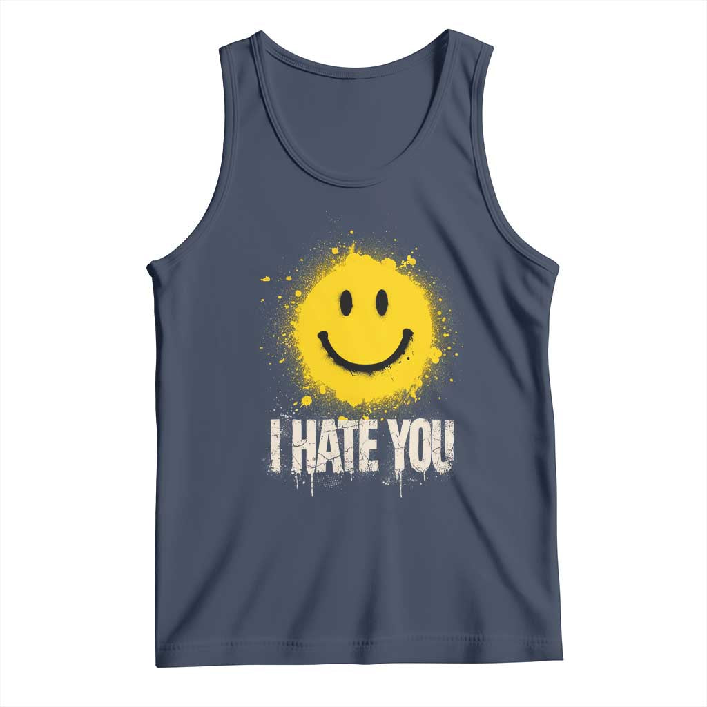 I Hate You Smile Face Tank Top Funny Sarcastic Meme TS14 Navy Print Your Wear