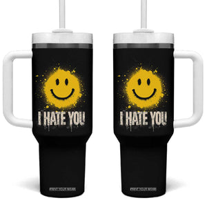 I Hate You Smile Face Tumbler With Handle Funny Sarcastic Meme TS14 One Size: 40 oz Black Print Your Wear