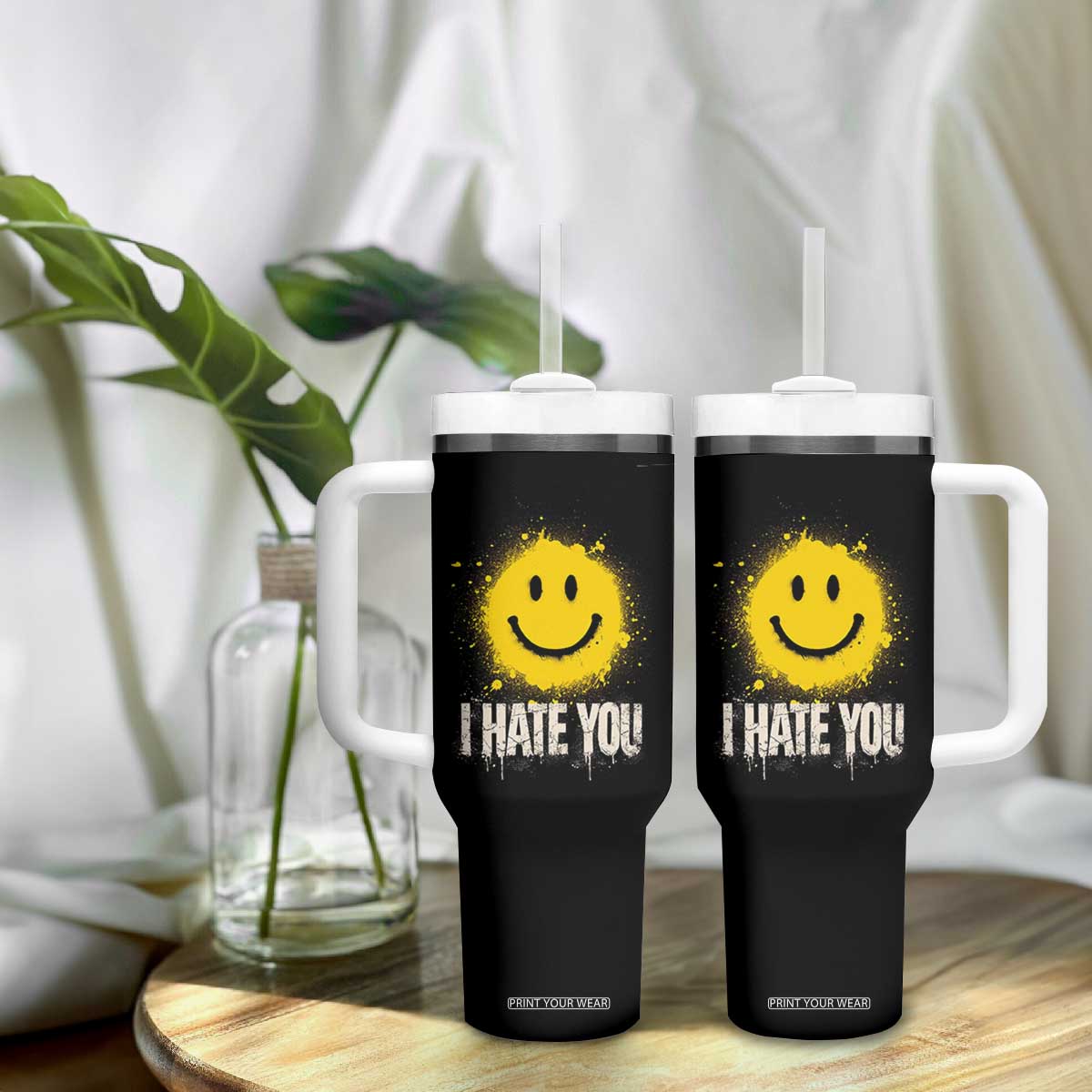 I Hate You Smile Face Tumbler With Handle Funny Sarcastic Meme TS14 Print Your Wear