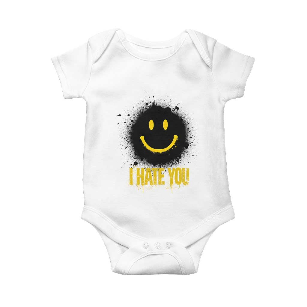 I Hate You Baby Onesie Funny Smile Face Emoticon Meme TS14 White Print Your Wear